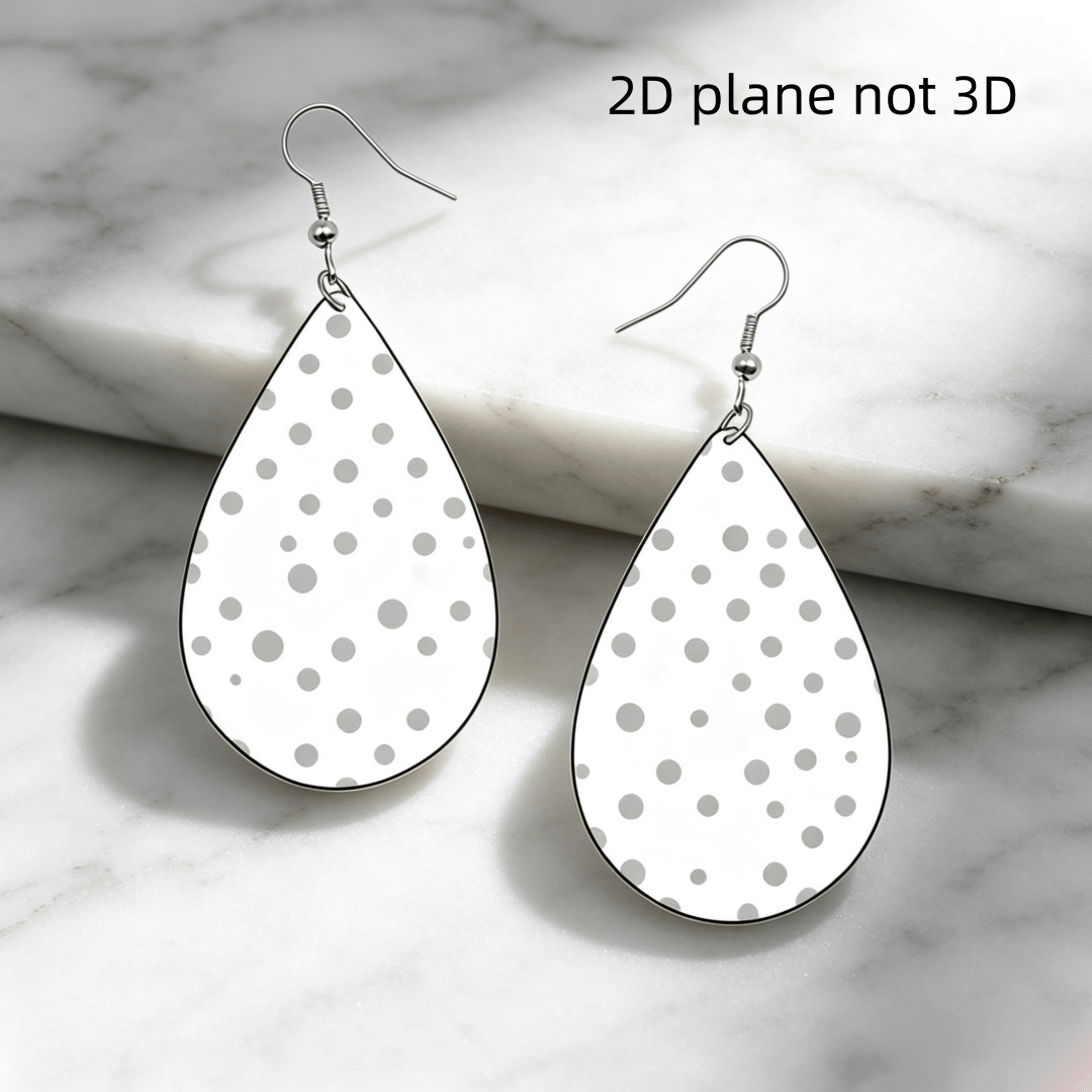 White and Gray Polka Dot Teardrop Earrings, Minimalist Dangles